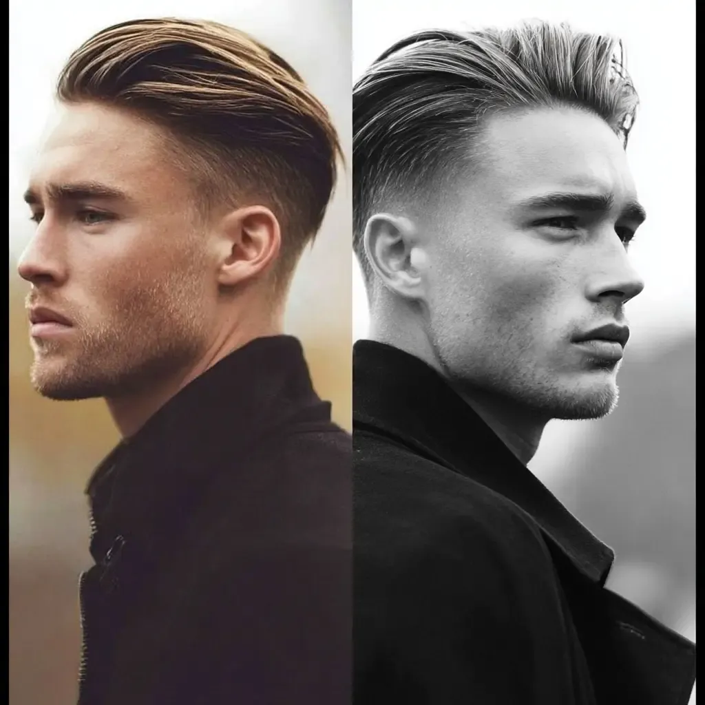 Moderner Herren-Slick-Back mit natürlichem Volumen und seitlichem Übergang, eleganter Stil 2026