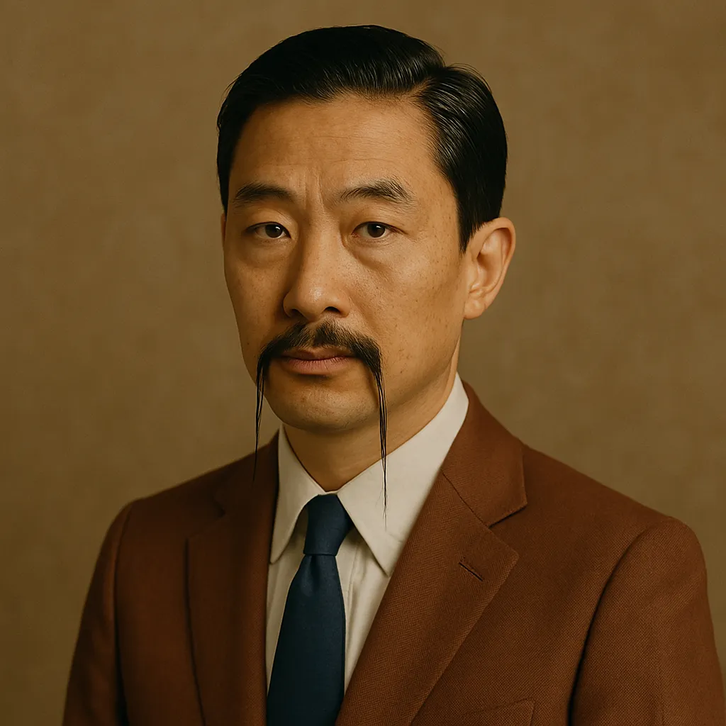 Mann mit Fu-Manchu-Schnurrbart