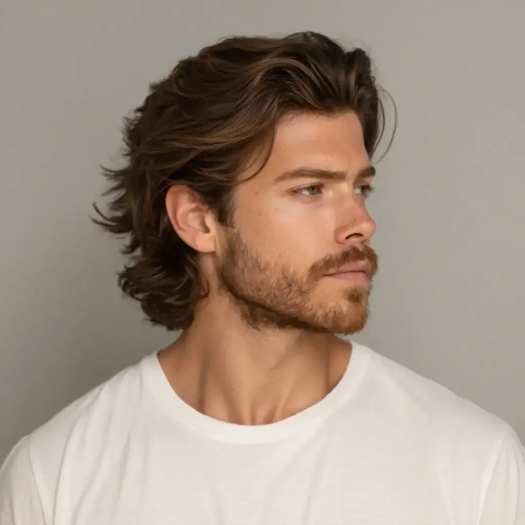 Herren-Medium-Flow mit mittellangem Haar und weicher Bewegung, eleganter moderner Stil