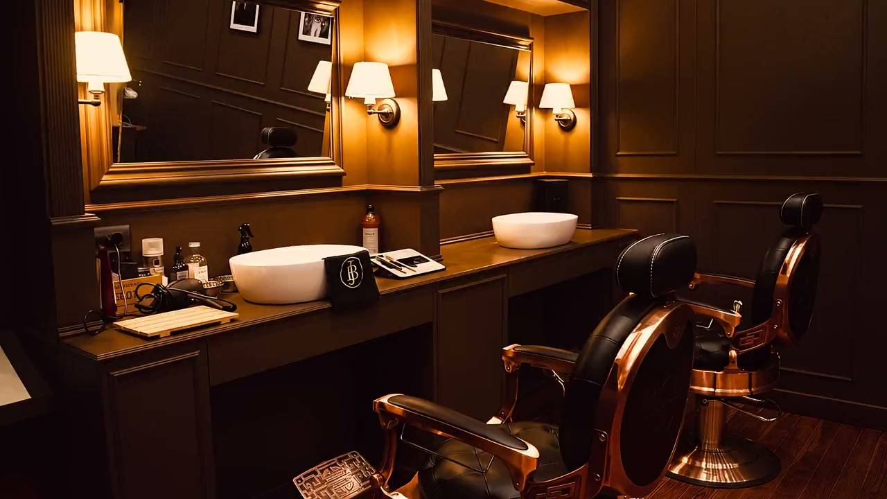 Il salone John Barber di Porta Venezia, con poltrone da barbiere e lampade da specchio